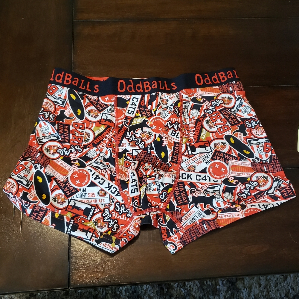 OddBalls Boxer Briefs Sunderland Mash Up Underwear Red Black‎ Mens Size Large